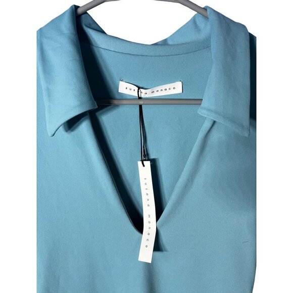 Susana Monaco Womens Aqua Long Sleeve Bodysuit With Collar workattire profession - Picture 10 of 11